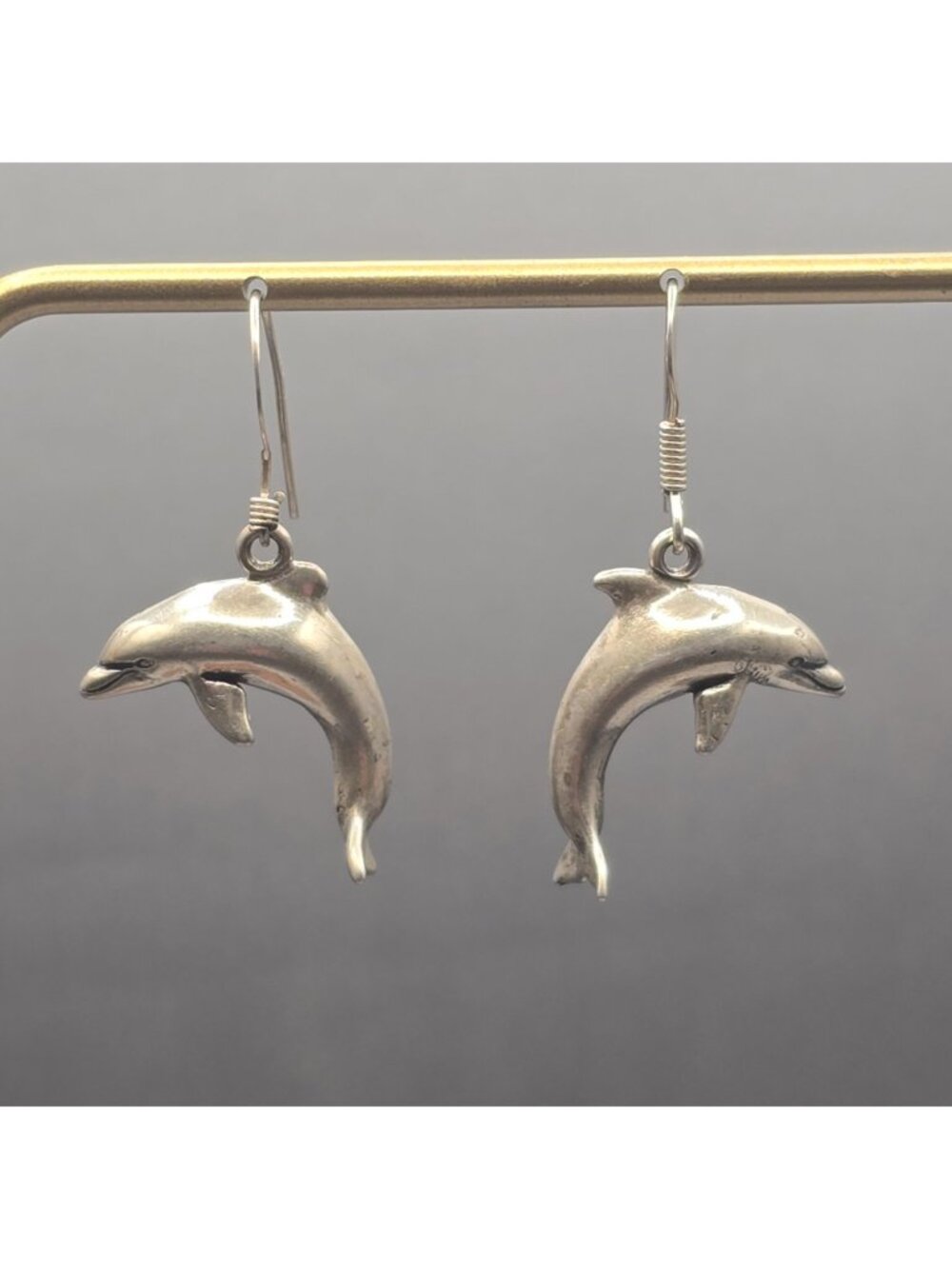 Vintage Sunwest Sterling Silver Dolphin Dangle Earrings 1.25" Nautical Sea Life - Picture 5 of 7